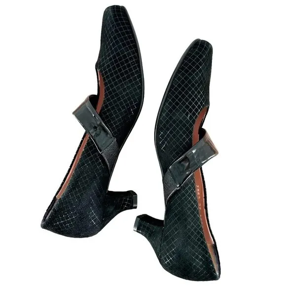 Beautifeel Victoria Black Suede Leather Mary Jane Mid Heel Pumps Size 37 Shoes