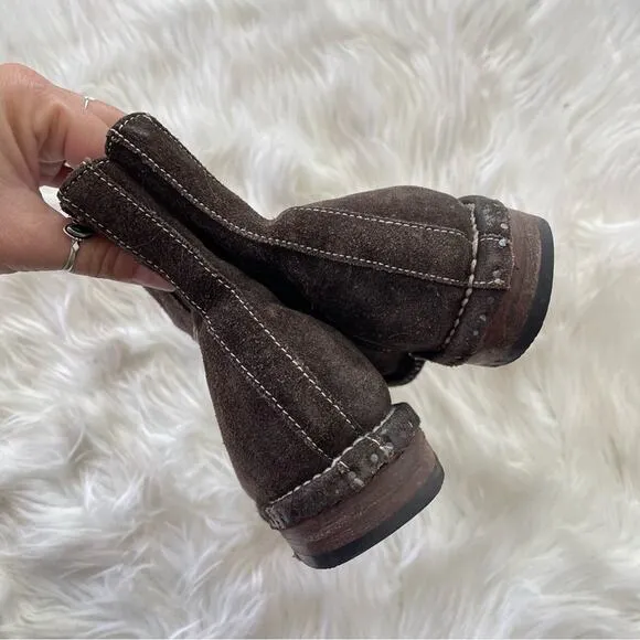 Bed Stu | Brown Suede Onyx Exposed Nails Pull-On Boots Booties Ankles 1631 6.5