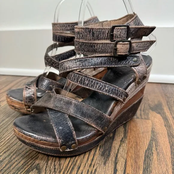 Bed Stu Juliana Distressed Leather Wedge Sandals size 8