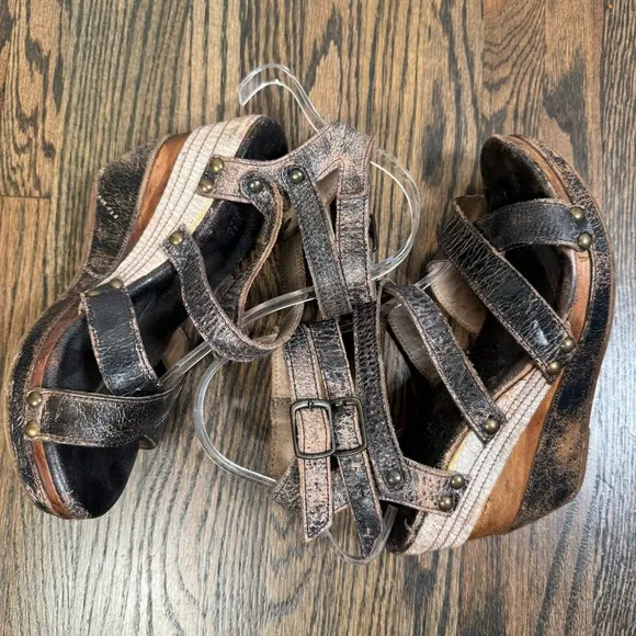 Bed Stu Juliana Distressed Leather Wedge Sandals size 8