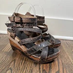 Bed Stu Juliana Distressed Leather Wedge Sandals size 8
