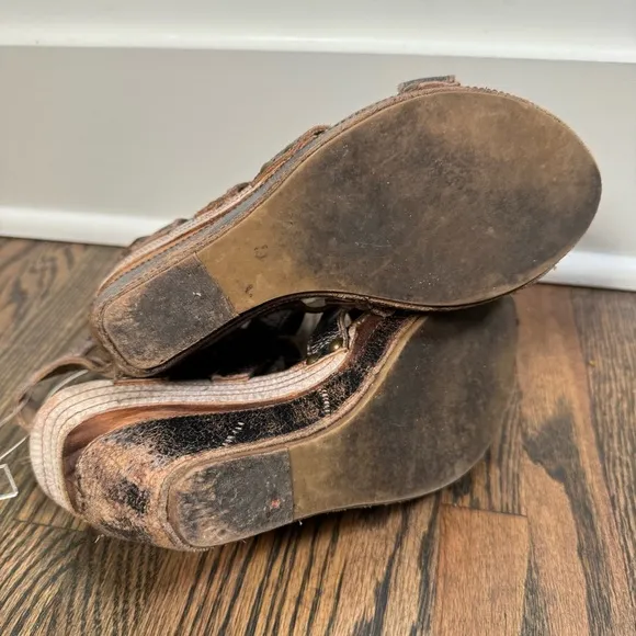Bed Stu Juliana Distressed Leather Wedge Sandals size 8
