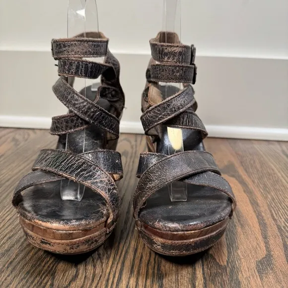 Bed Stu Juliana Distressed Leather Wedge Sandals size 8