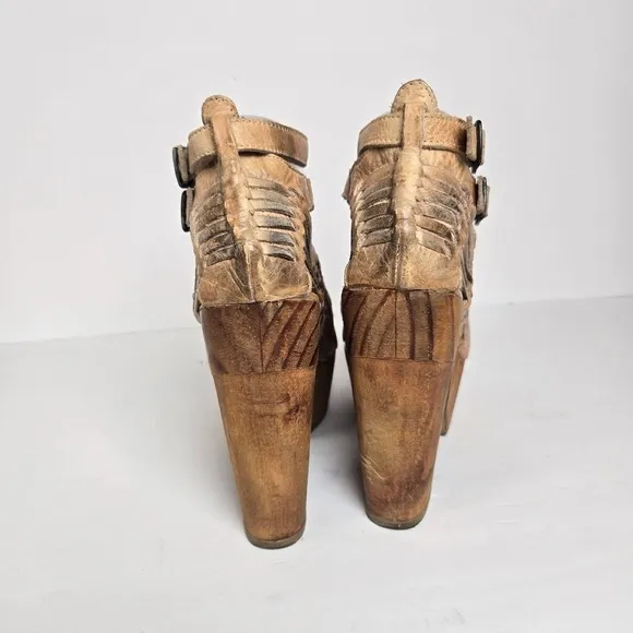 Bed Stu Size 8 Cindy Brown Distressed Leather Platform Wood Heels Boho Shoes