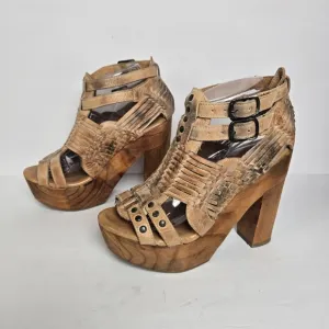 Bed Stu Size 8 Cindy Brown Distressed Leather Platform Wood Heels Boho Shoes