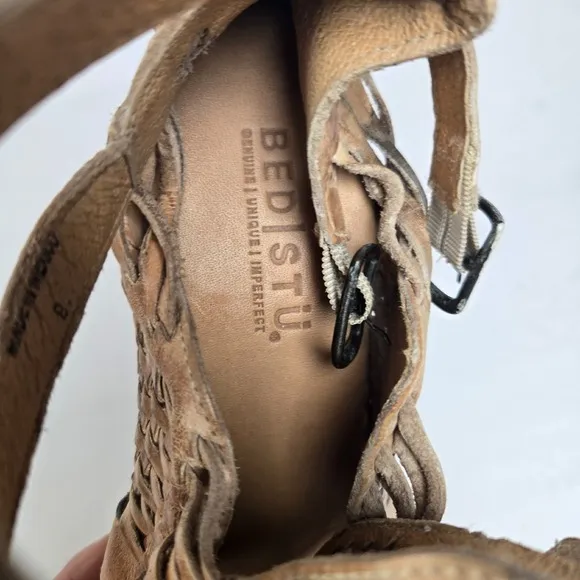 Bed Stu Size 8 Cindy Brown Distressed Leather Platform Wood Heels Boho Shoes
