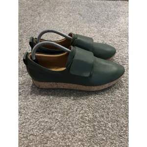 Beklina Lima Green Leather Cork Wedge Sneakers Shoes Size 10.5