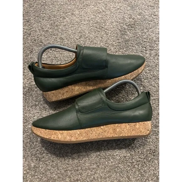 Beklina Lima Green Leather Cork Wedge Sneakers Shoes Size 10.5