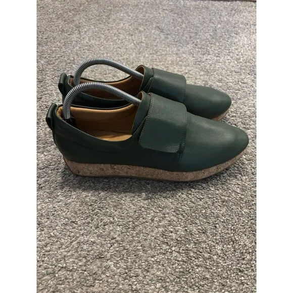Beklina Lima Green Leather Cork Wedge Sneakers Shoes Size 10.5