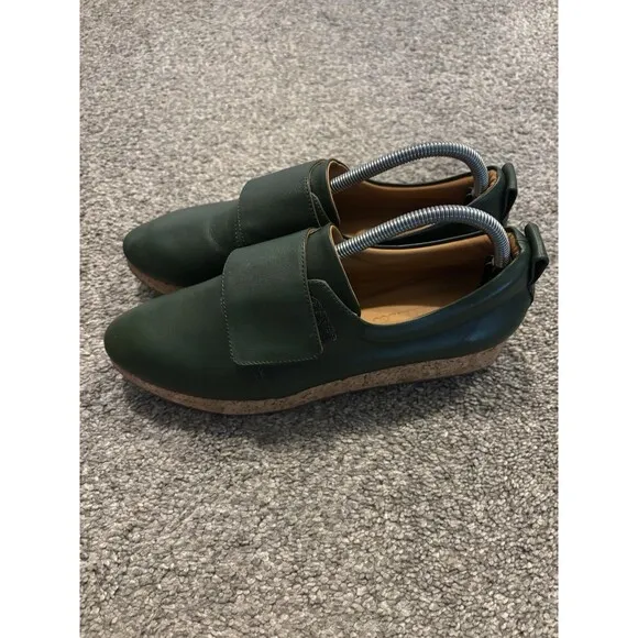 Beklina Lima Green Leather Cork Wedge Sneakers Shoes Size 10.5