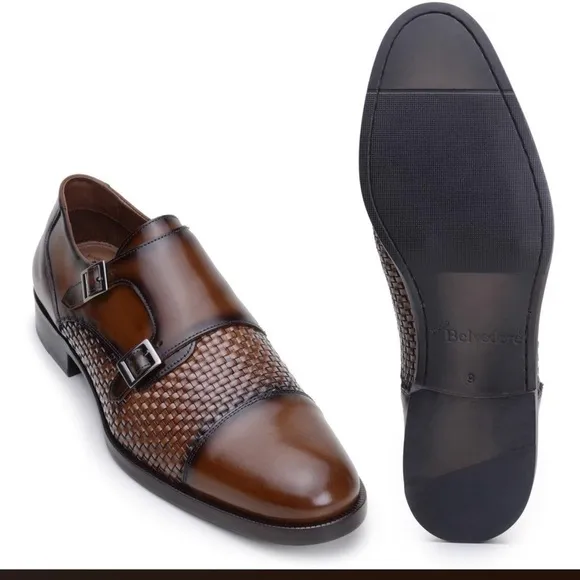 Beldevere Emerson brown leather double monk men’s shoes Sz 8 D
