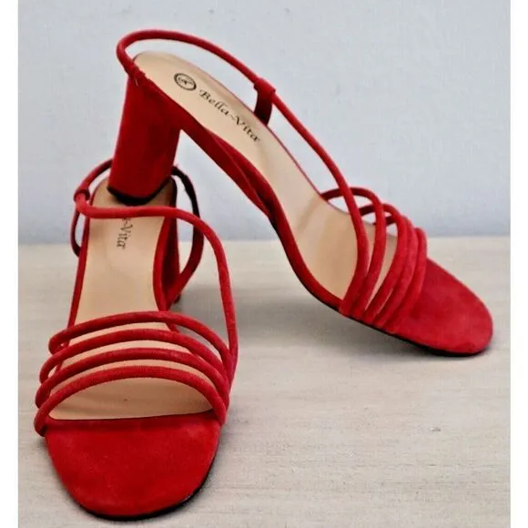 Bella Vita Women's Sz 12 N Red Zariah Block Heel Leather Slingback Sandals