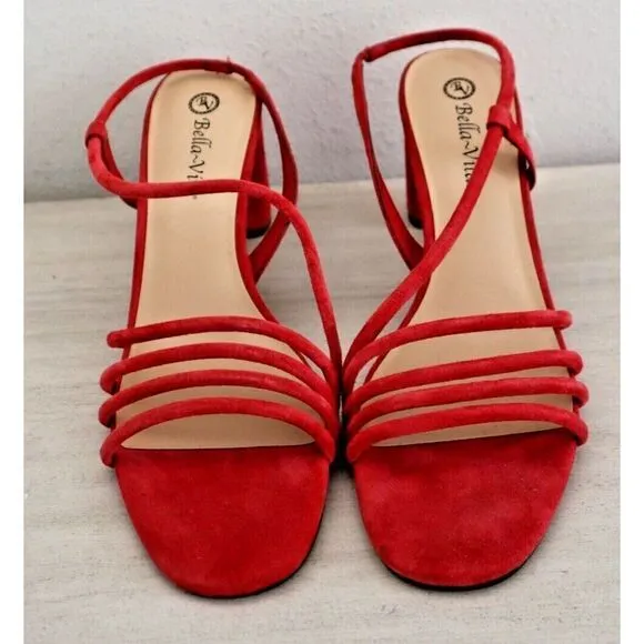 Bella Vita Women's Sz 12 N Red Zariah Block Heel Leather Slingback Sandals