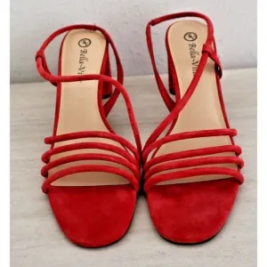 Bella Vita Women's Sz 12 N Red Zariah Block Heel Leather Slingback Sandals