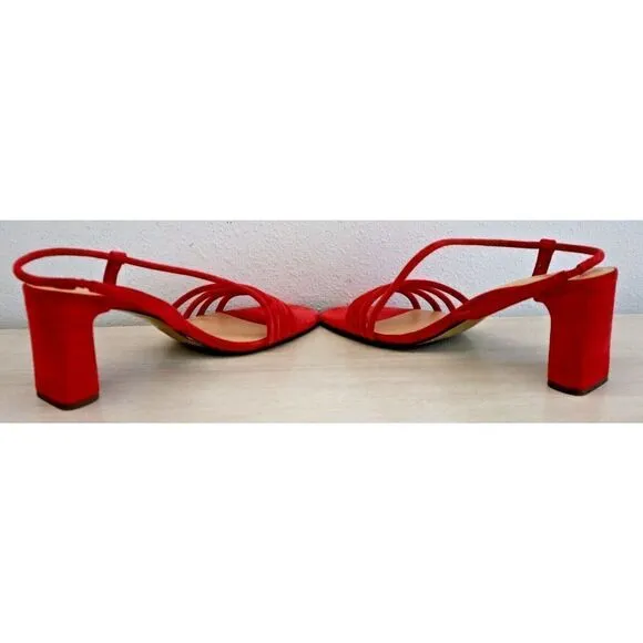 Bella Vita Women's Sz 12 N Red Zariah Block Heel Leather Slingback Sandals