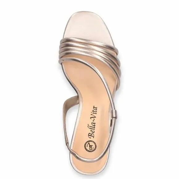 Bella~Vita ZARIAH Women's Block Heel Slingback Strappy Sandals Champange