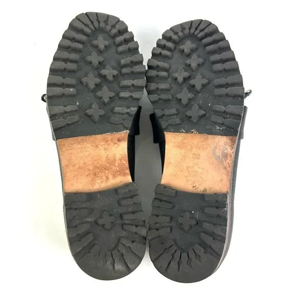 Bernardo Loafers 5 Black Leather Kiltie Fringe Studs Silver Leather Shoes Womens