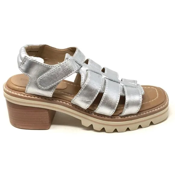 Bernardo Sasha Women's Size 6.5 Silver Leather Chunky Heel Strappy Sandals