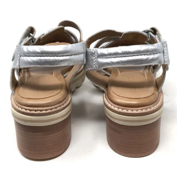 Bernardo Sasha Women's Size 6.5 Silver Leather Chunky Heel Strappy Sandals
