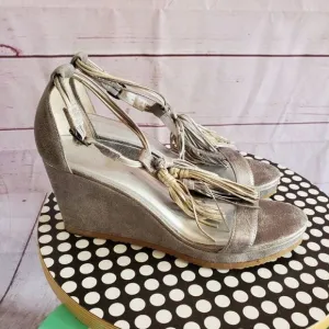 Bernardo Wedge Leather Tassel Open Toe Sandals Size 7.5 M