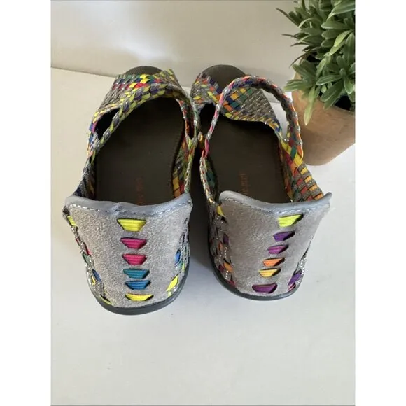 Bernie Mev Women's Hallie Wedge Pumps Multi color Elastic Shoes Size 38 Peep Toe