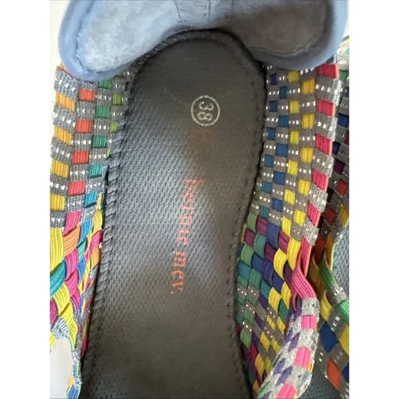 Bernie Mev Women's Hallie Wedge Pumps Multi color Elastic Shoes Size 38 Peep Toe