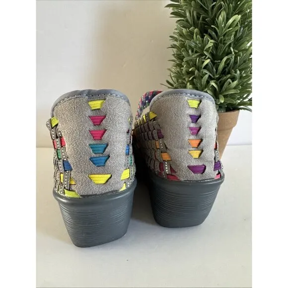 Bernie Mev Women's Hallie Wedge Pumps Multi color Elastic Shoes Size 38 Peep Toe