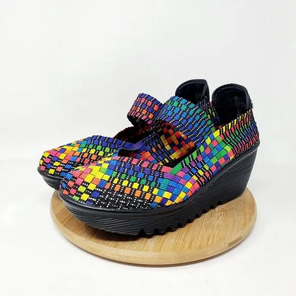 Bernie Mev Shoes Womens 40 Lulia Colorful Mary Jane Wedge Heel Closed Toe