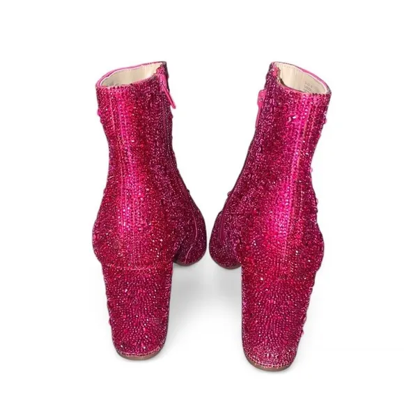 Betsey Johnson Cady rhinestone ankle boots in fuchsia. Size 10