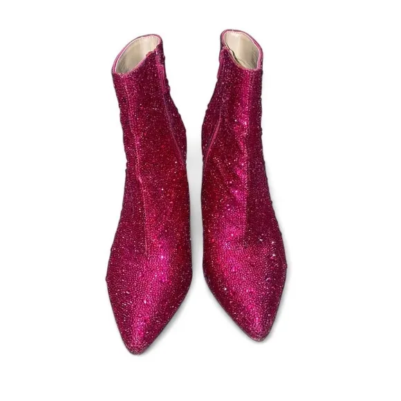 Betsey Johnson Cady rhinestone ankle boots in fuchsia. Size 10