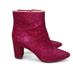 Betsey Johnson Cady rhinestone ankle boots in fuchsia. Size 10
