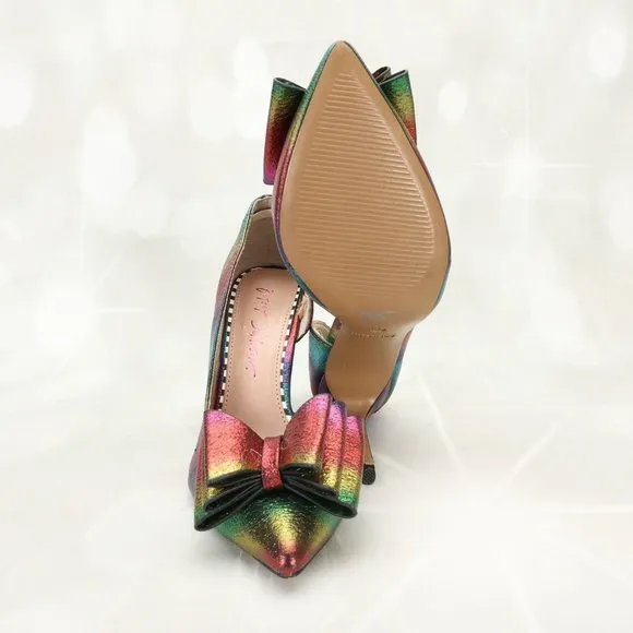 Betsey Johnson Women's Bary Pumps Heels Shoes Size 5.5M Multi-Color W/Large Bow