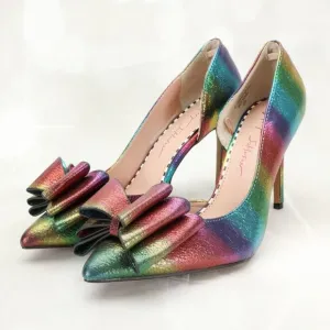 Betsey Johnson Women's Bary Pumps Heels Shoes Size 5.5M Multi-Color W/Large Bow