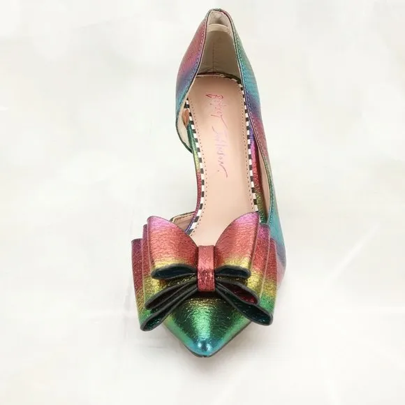 Betsey Johnson Women's Bary Pumps Heels Shoes Size 5.5M Multi-Color W/Large Bow
