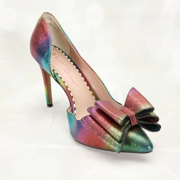 Betsey Johnson Women's Bary Pumps Heels Shoes Size 5.5M Multi-Color W/Large Bow