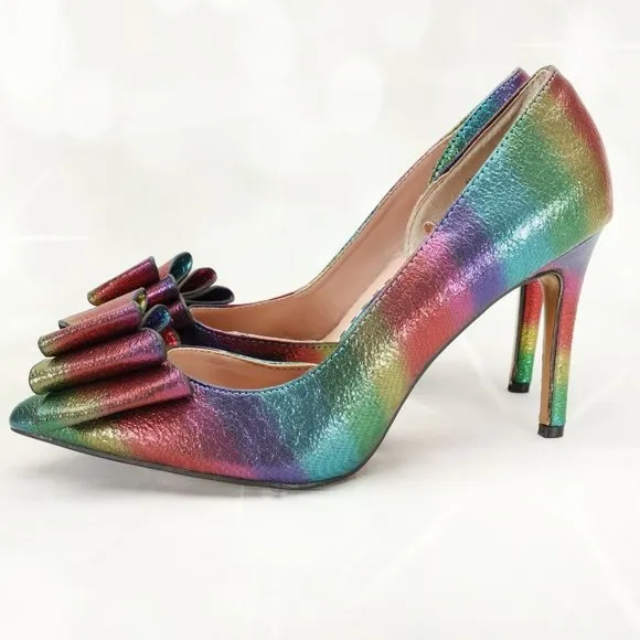 Betsey Johnson Women's Bary Pumps Heels Shoes Size 5.5M Multi-Color W/Large Bow