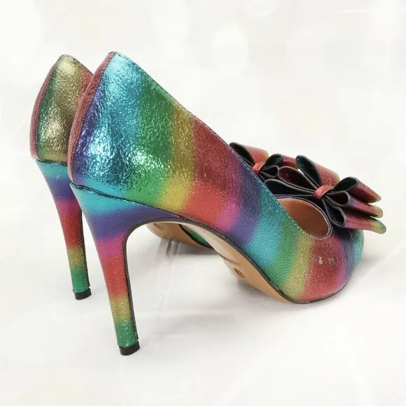 Betsey Johnson Women's Bary Pumps Heels Shoes Size 5.5M Multi-Color W/Large Bow