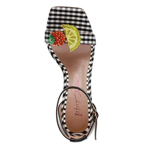 Betsey Johnson Women's Harlen Fruit Vinyl Two-Piece Wedge Sandals