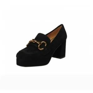 Bibi Lou Mojave Loafer Women's 8.5 Black Suede Closed Toe High Block Heel Shoes