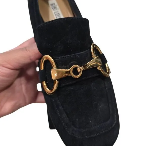 Bibi Lou Mojave Loafer Women's 8.5 Black Suede Closed Toe High Block Heel Shoes