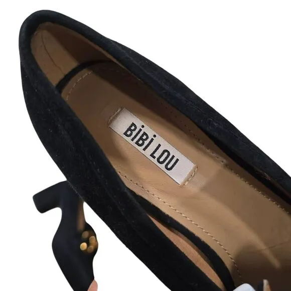 Bibi Lou Mojave Loafer Women's 8.5 Black Suede Closed Toe High Block Heel Shoes