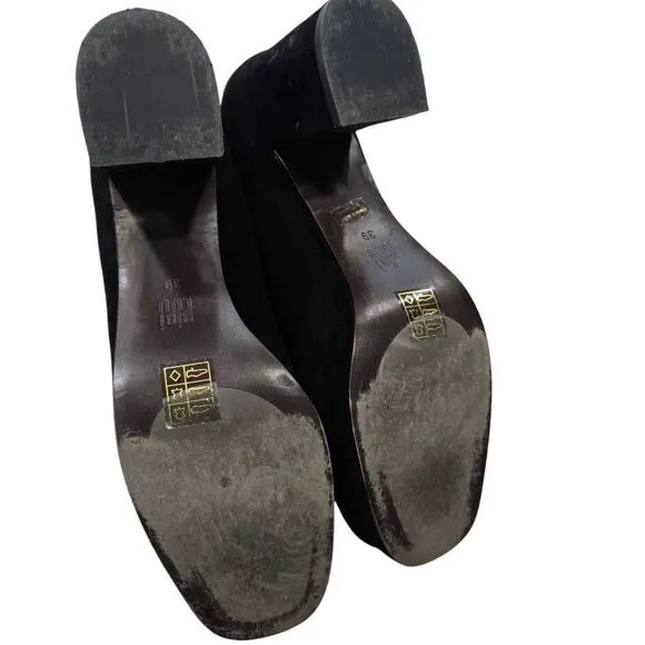 Bibi Lou Mojave Loafer Women's 8.5 Black Suede Closed Toe High Block Heel Shoes