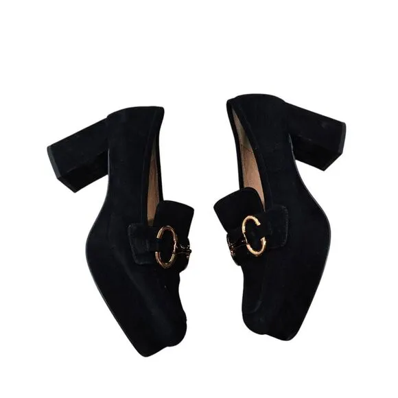 Bibi Lou Mojave Loafer Women's 8.5 Black Suede Closed Toe High Block Heel Shoes