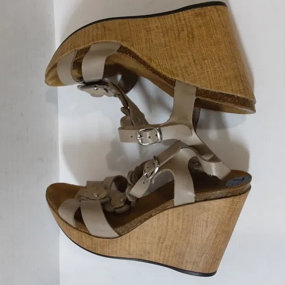Biostep women leather wedge sandals 7.5 summer casual vacation Y2K official boho