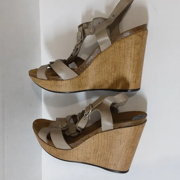 Biostep women leather wedge sandals 7.5 summer casual vacation Y2K official boho