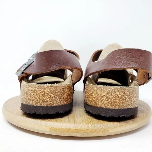 Birkenstock Milano Sandals 44 Mens 11 Brown Leather Slide Heel Strap Buckle Shoe