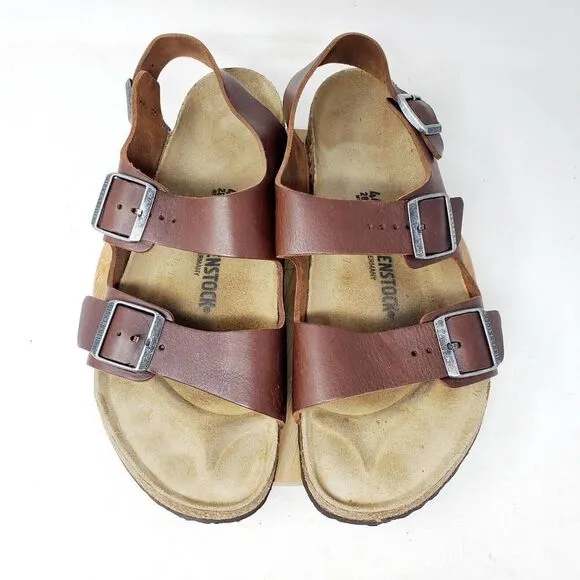Birkenstock Milano Sandals 44 Mens 11 Brown Leather Slide Heel Strap Buckle Shoe