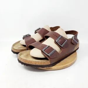 Birkenstock Milano Sandals 44 Mens 11 Brown Leather Slide Heel Strap Buckle Shoe