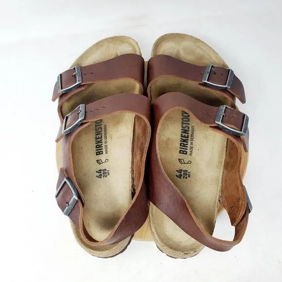 Birkenstock Milano Sandals 44 Mens 11 Brown Leather Slide Heel Strap Buckle Shoe