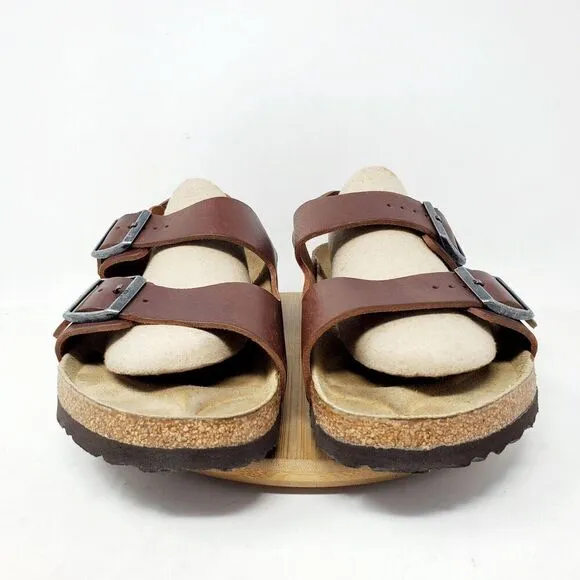 Birkenstock Milano Sandals 44 Mens 11 Brown Leather Slide Heel Strap Buckle Shoe